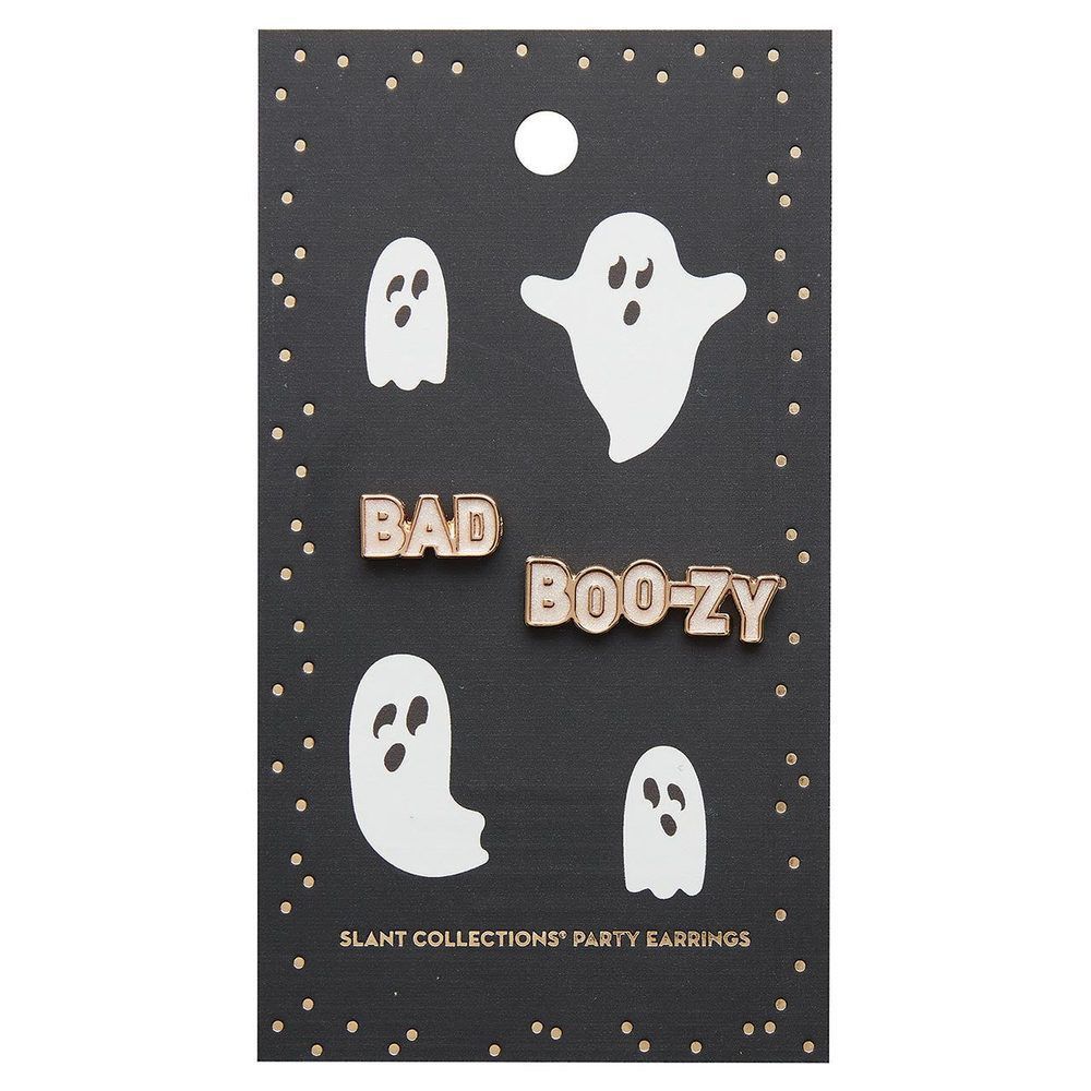 Bad and Boozy Party Earrings | Mismatched Earrings on Halloween Themed Card